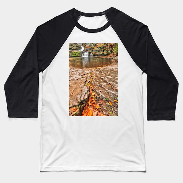 Autumn Crater Waterfall Baseball T-Shirt by somadjinn